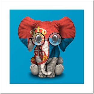 Baby Elephant with Glasses and Serbian Flag Posters and Art